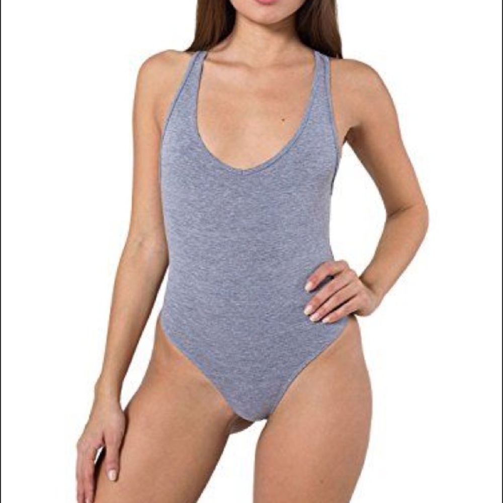 American Apparel Cotton Thong Bodysuit S Gray